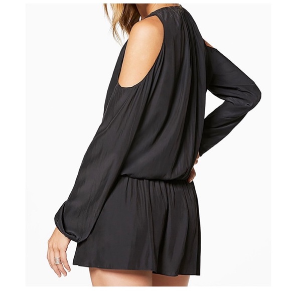 Ramy Brook Lauren Cold-Shoulder Drop-Waist Blouson Mini Dress Black Size Small - Picture 3 of 16